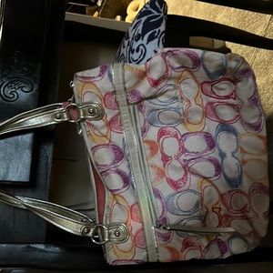 Coach tote. Spring colors with coral lining.